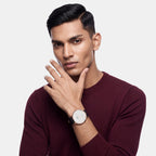 Men Quartz Silver Dial Analog Leather Watch DW0DG1702