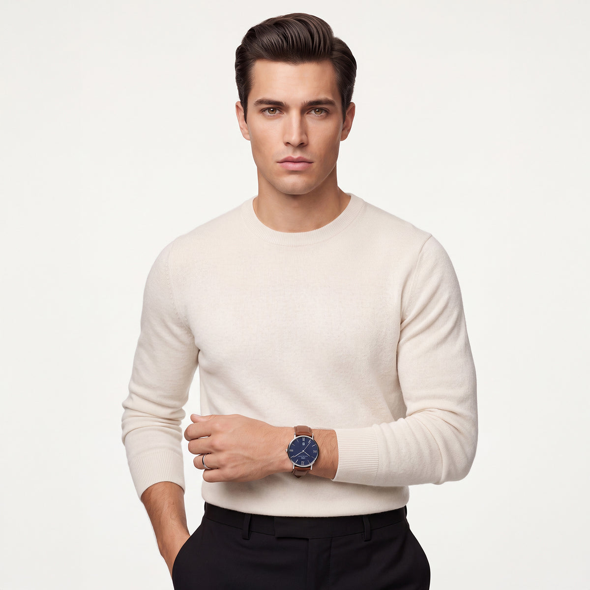 Men Quartz Blue Dial Analog Leather Watch DW0DG1800