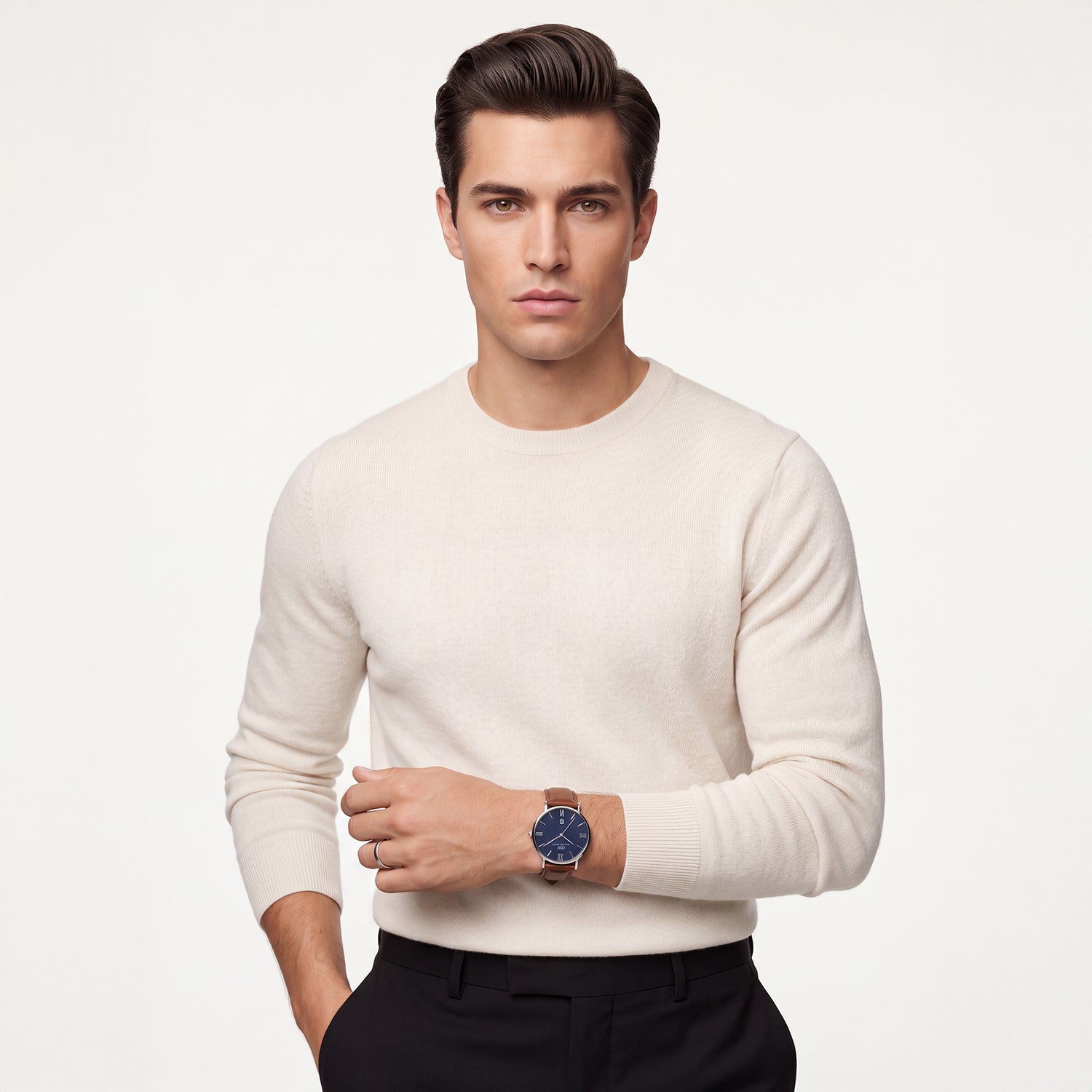 Men Quartz Blue Dial Analog Leather Watch DW0DG1800