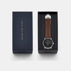 Men Quartz Black Dial Multi-Function Leather Watch DW0DG2200