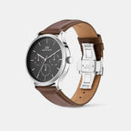 Men Quartz Black Dial Multi-Function Leather Watch DW0DG2200