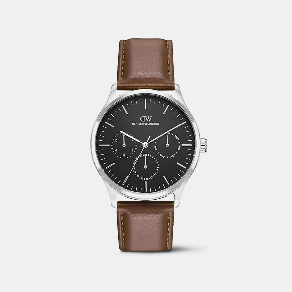 Men Quartz Black Dial Multi-Function Leather Watch DW0DG2200