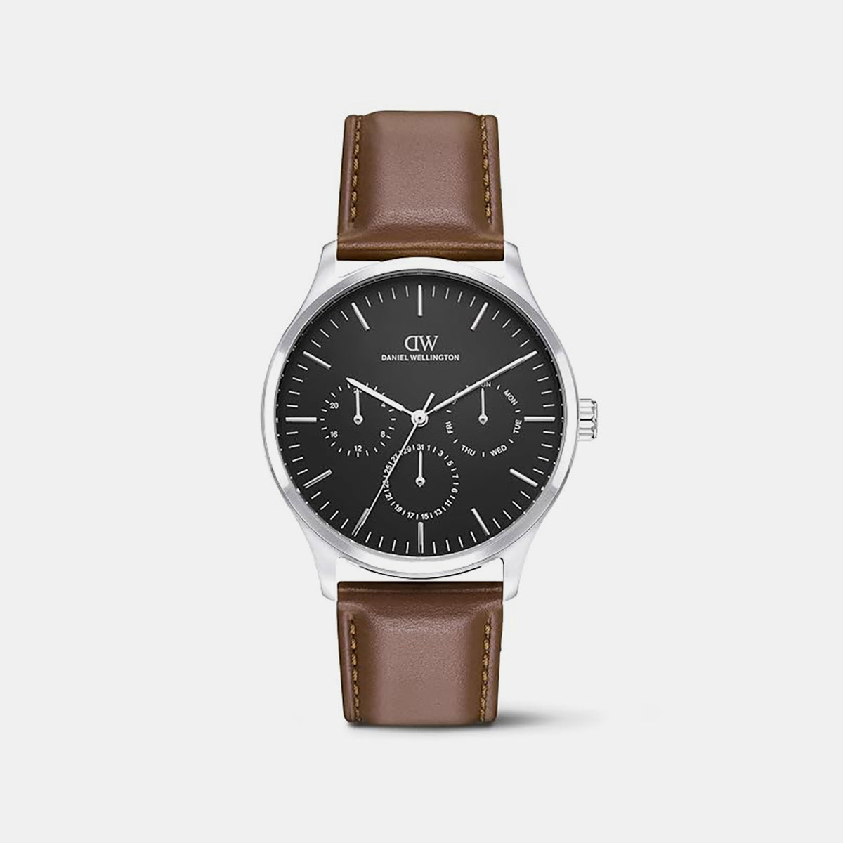 Men Quartz Black Dial Multi-Function Leather Watch DW0DG2200