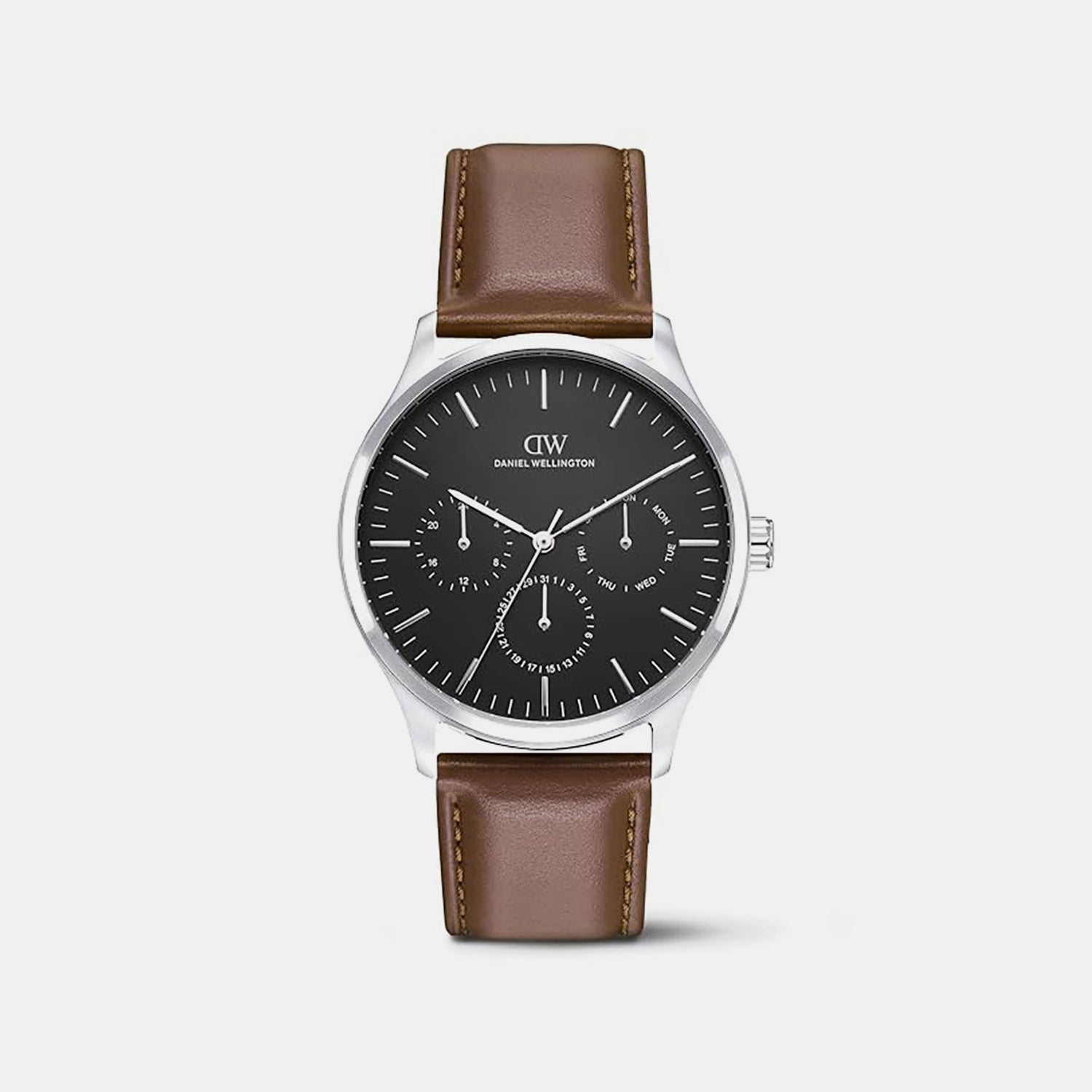 Men Quartz Black Dial Multi-Function Leather Watch DW0DG2200