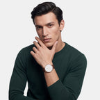 Men Quartz White Dial Multi-Function Leather Watch DW0DG2201