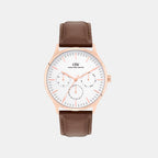 Men Quartz White Dial Multi-Function Leather Watch DW0DG2201
