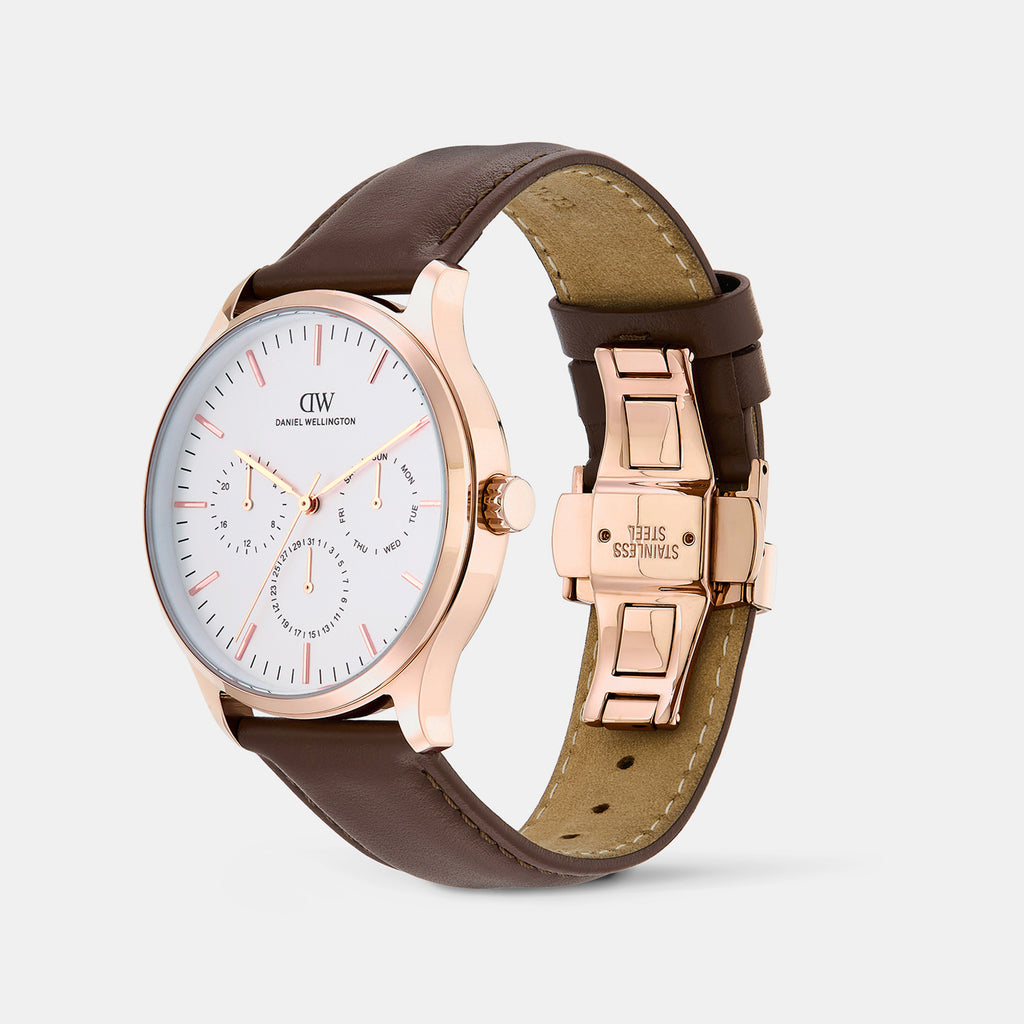 Men Quartz White Dial Multi-Function Leather Watch DW0DG2201