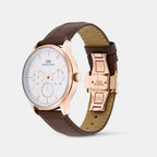 Men Quartz White Dial Multi-Function Leather Watch DW0DG2201