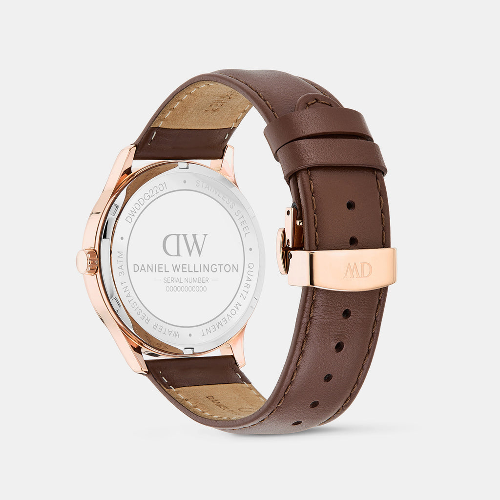 Men Quartz White Dial Multi-Function Leather Watch DW0DG2201