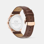 Men Quartz White Dial Multi-Function Leather Watch DW0DG2201