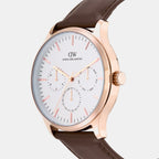 Men Quartz White Dial Multi-Function Leather Watch DW0DG2201