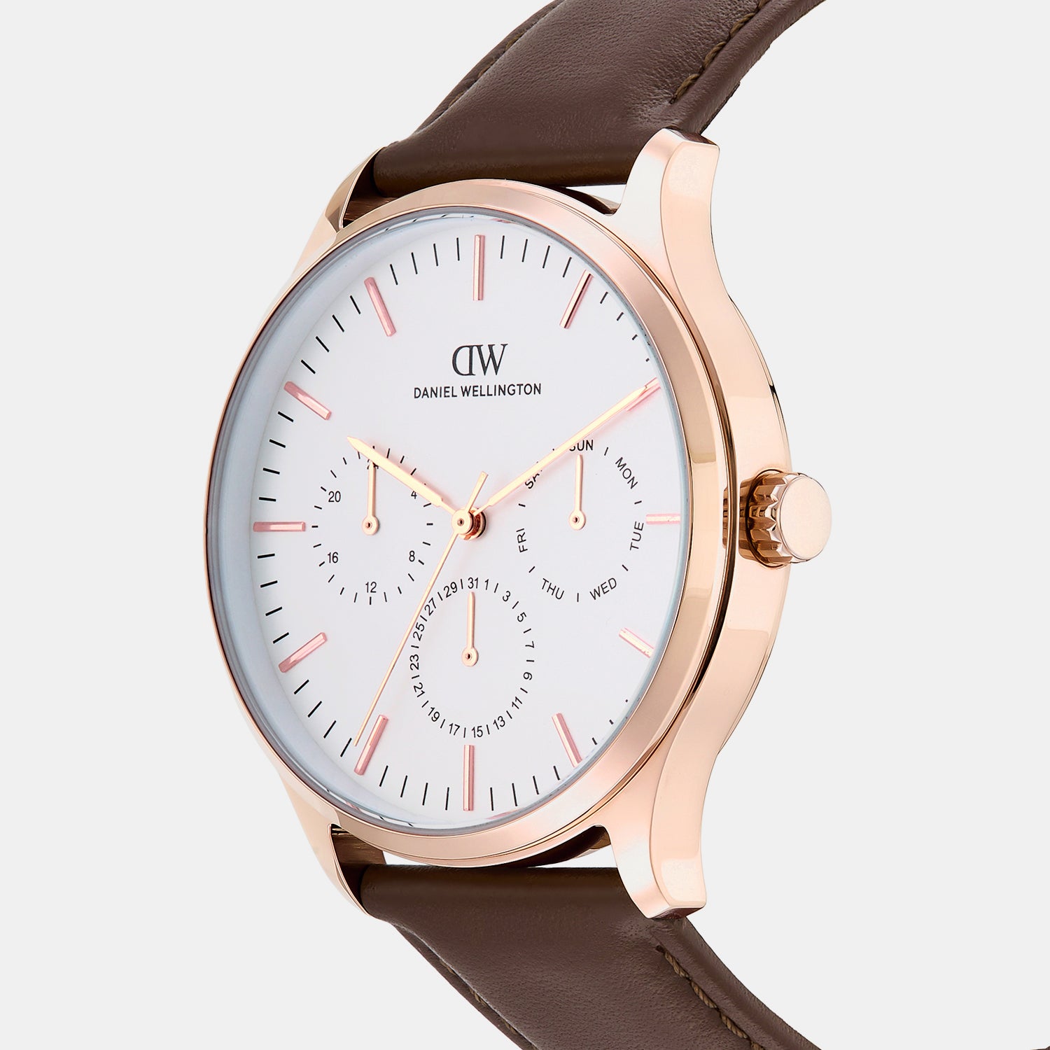 Men Quartz White Dial Multi-Function Leather Watch DW0DG2201