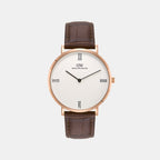 Men Quartz Off White Dial Analog Leather Watch DW0DG2301