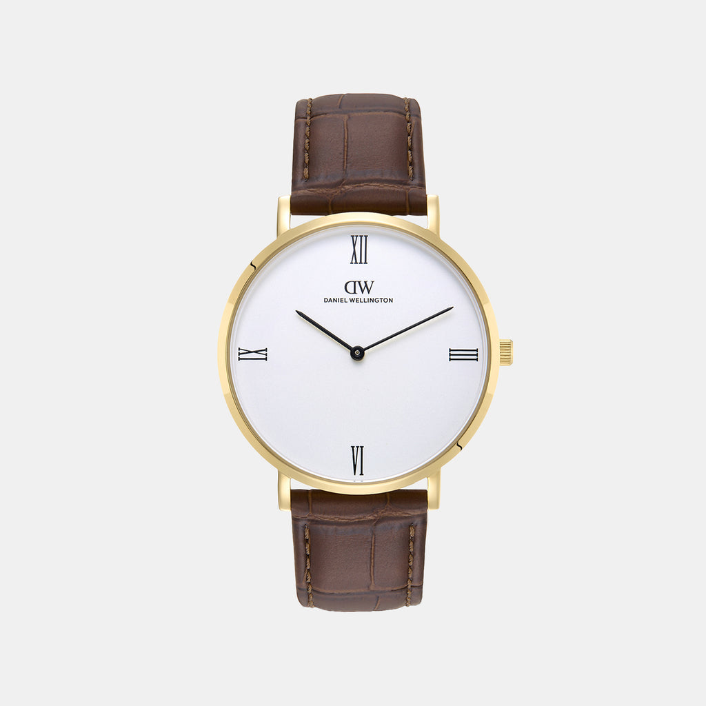 Men Quartz White Dial Analog Leather Watch DW0DG2302