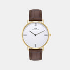 Men Quartz White Dial Analog Leather Watch DW0DG2302