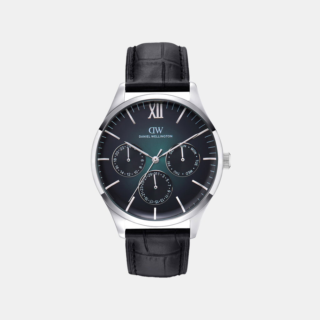 Men Quartz Teal Dial Multi-function Leather Watch DW0DG2400