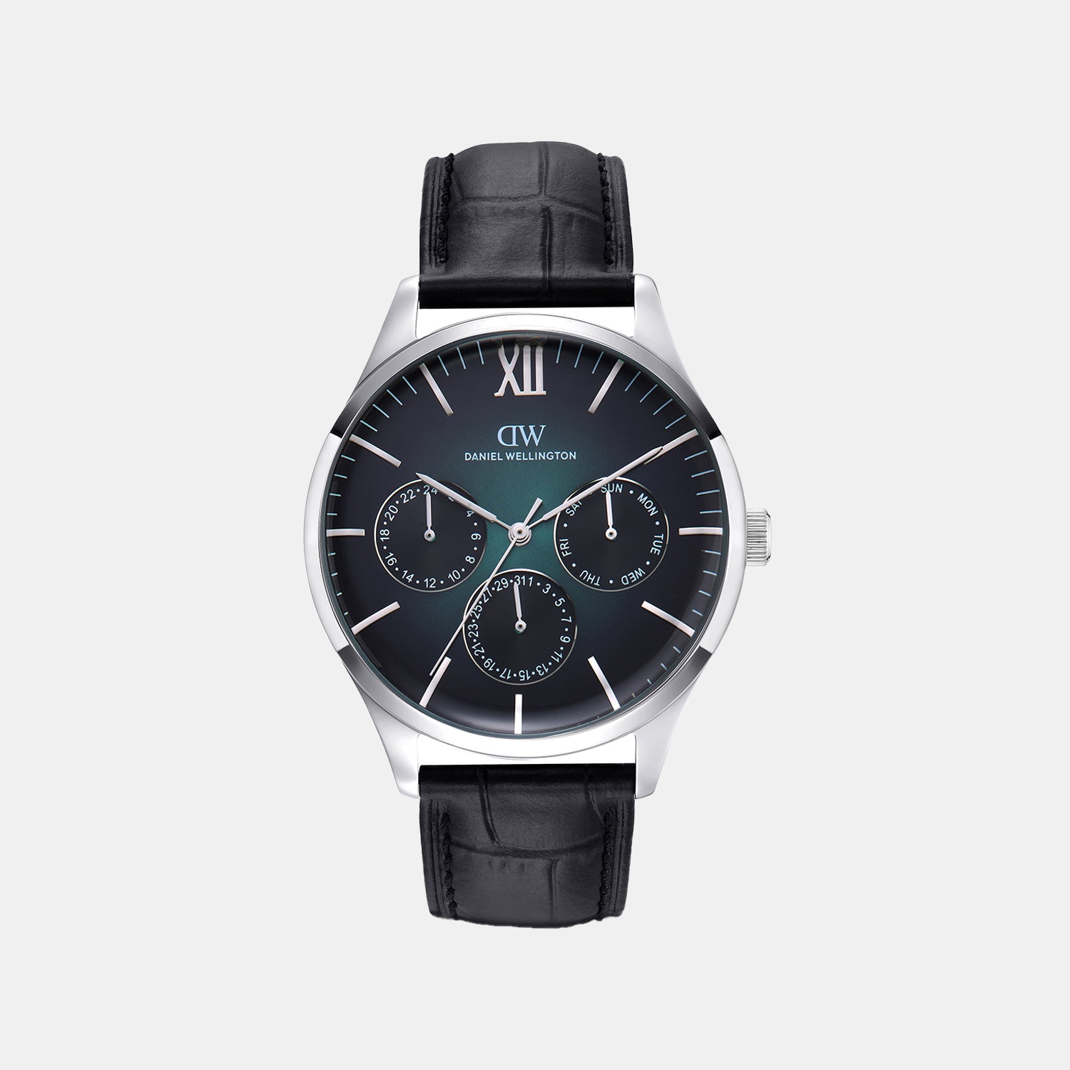 Men Quartz Teal Dial Multi-function Leather Watch DW0DG2400