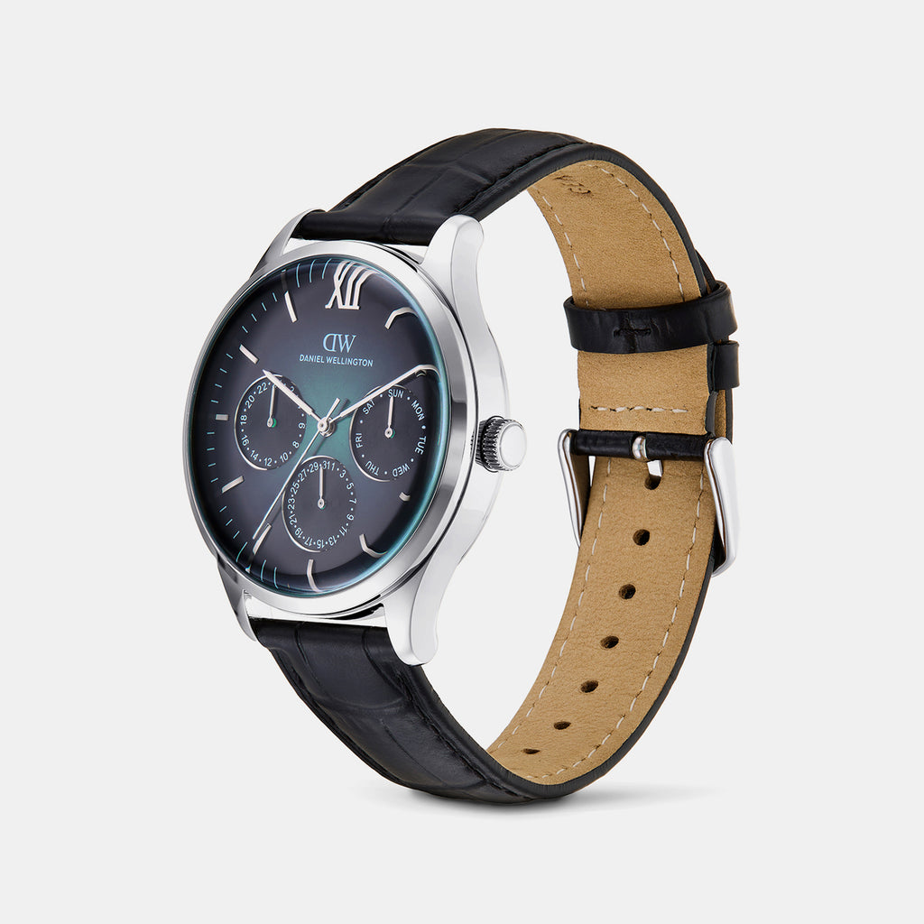 Men Quartz Teal Dial Multi-function Leather Watch DW0DG2400
