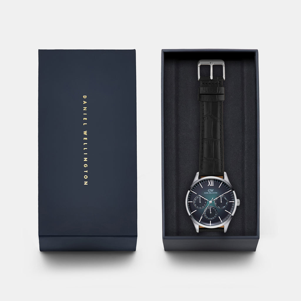 Men Quartz Teal Dial Multi-function Leather Watch DW0DG2400