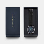 Men Quartz Teal Dial Multi-function Leather Watch DW0DG2400
