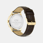 Men Quartz Brown Dial Multi-Function Leather Watch DW0DG2401