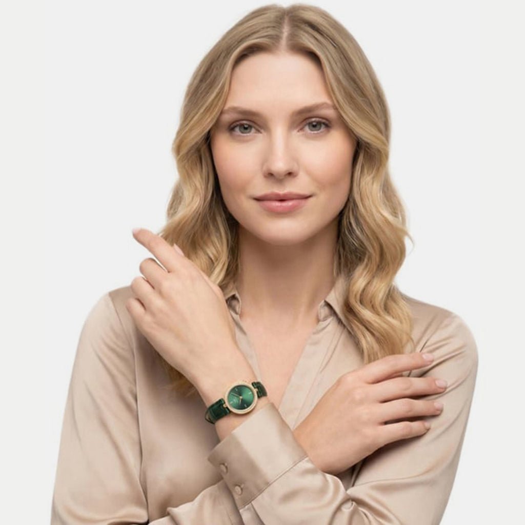 Women Quartz Green Dial Analog Leather Watch DW0DL2400