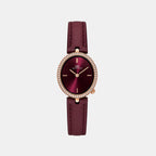 Women Quartz Burgundy Dial Analog Leather Watch DW0DL2401