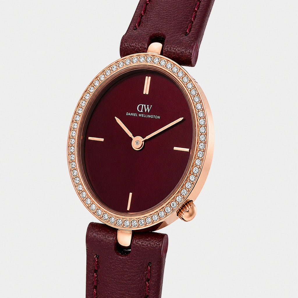 Women Quartz Burgundy Dial Analog Leather Watch DW0DL2401