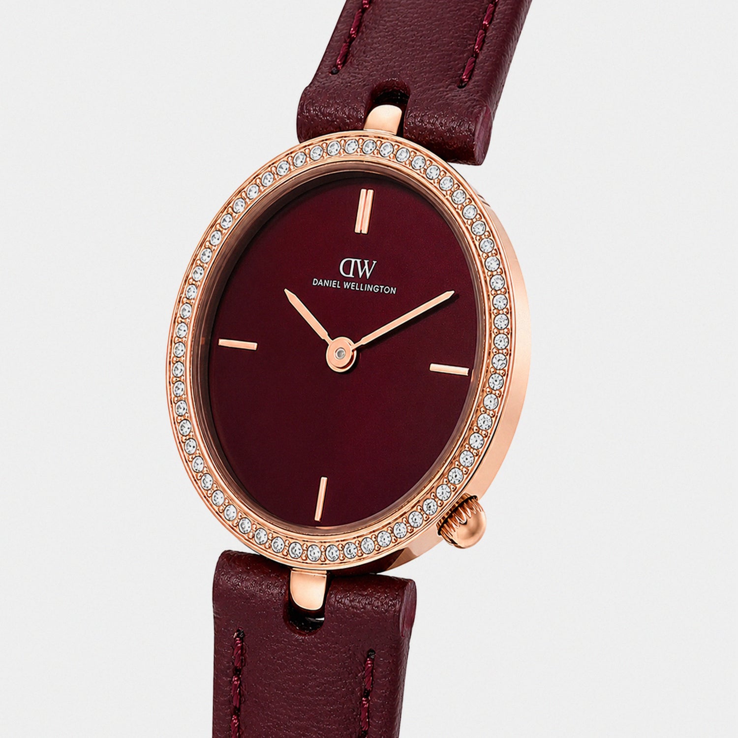 Women Quartz Burgundy Dial Analog Leather Watch DW0DL2401