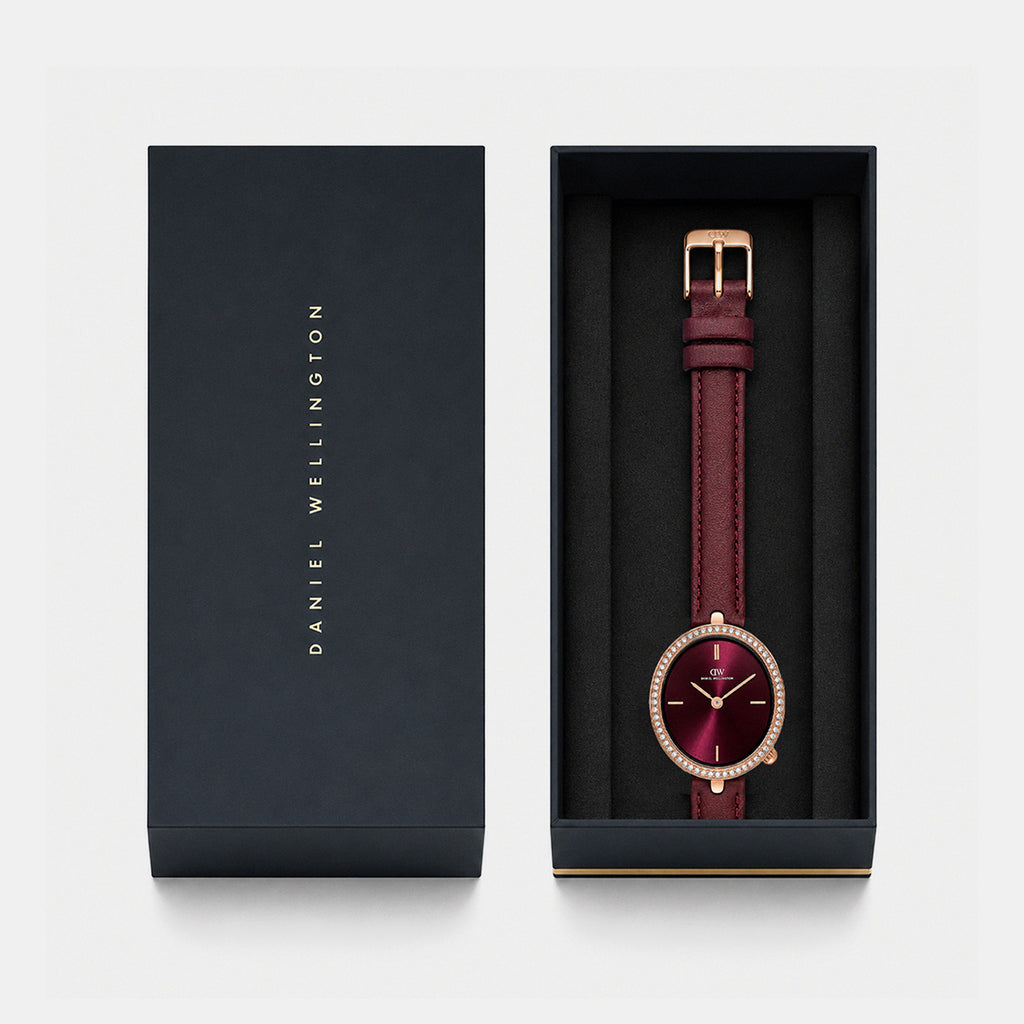 Women Quartz Burgundy Dial Analog Leather Watch DW0DL2401