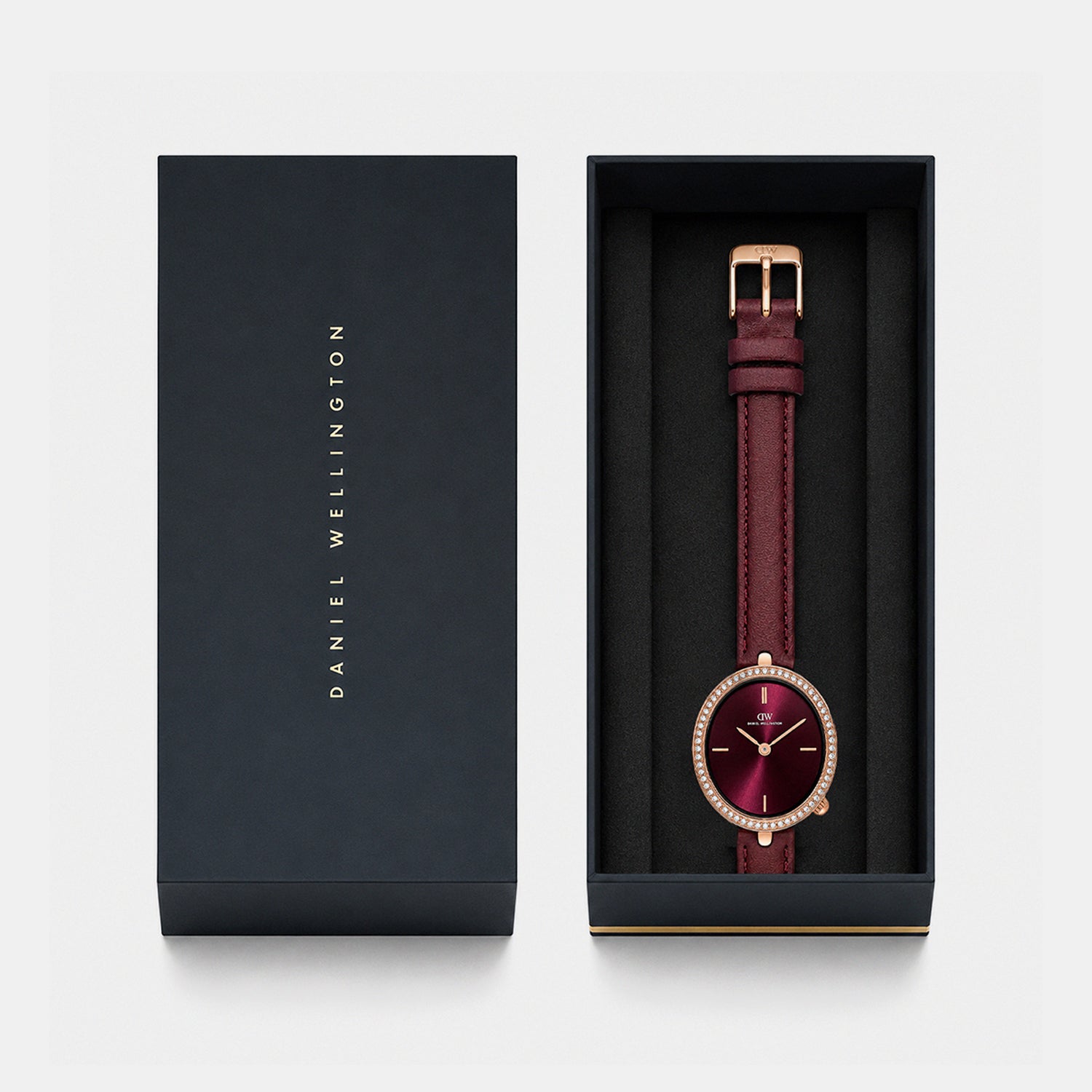 Women Quartz Burgundy Dial Analog Leather Watch DW0DL2401