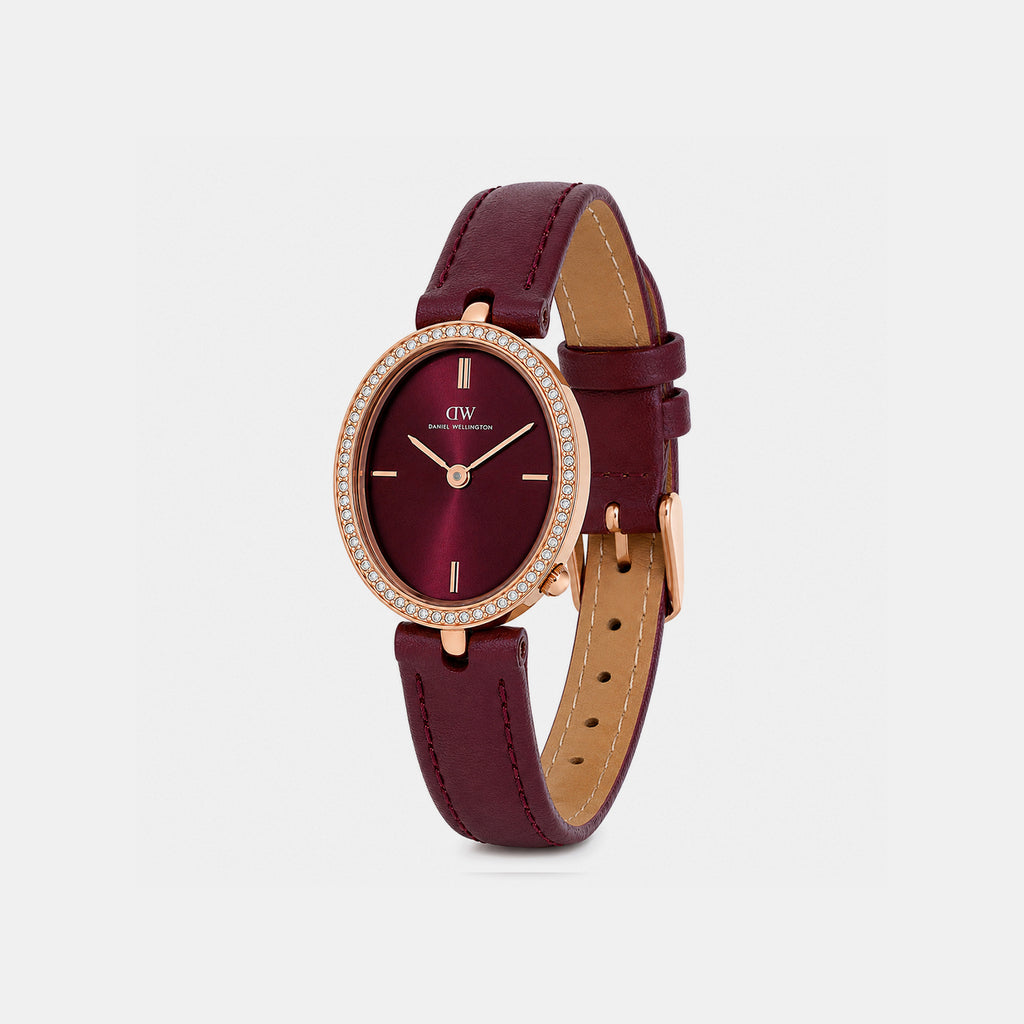 Women Quartz Burgundy Dial Analog Leather Watch DW0DL2401