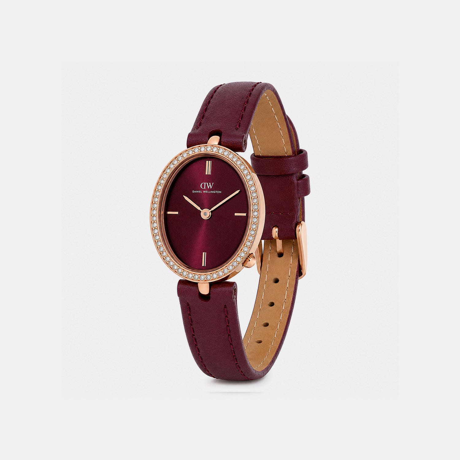 Women Quartz Burgundy Dial Analog Leather Watch DW0DL2401