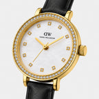 Women Quartz Mother Of Pearl Dial Analog Leather Watch DW0DL2500