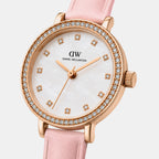 Women Quartz Mother Of Pearl Dial Analog Leather Watch DW0DL2501