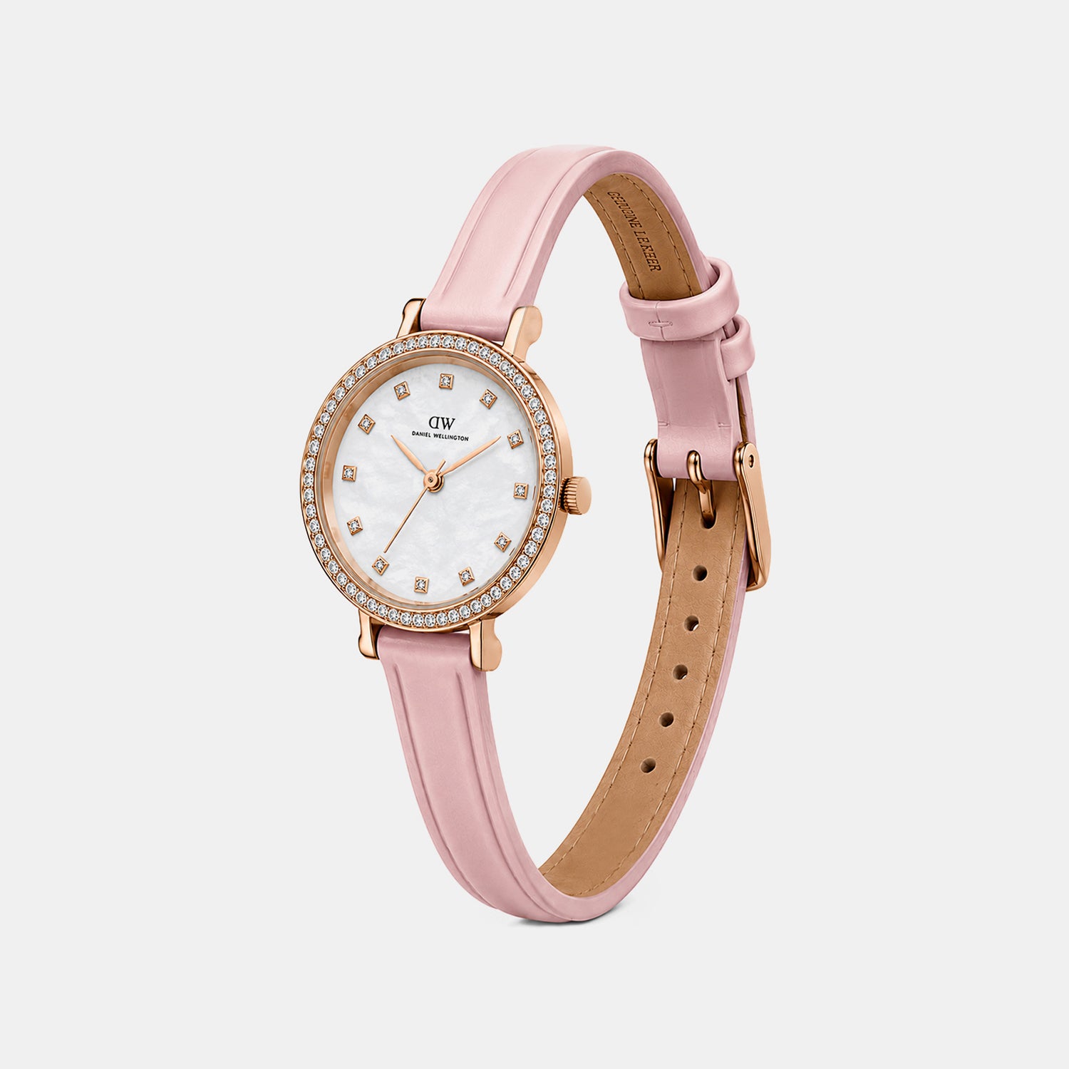 Women Quartz Mother Of Pearl Dial Analog Leather Watch DW0DL2501