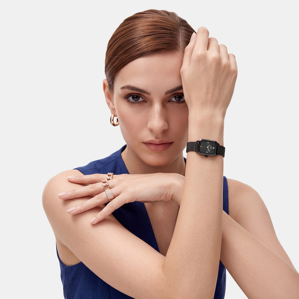 Women Quartz Black Dial Analog Stainless Steel Watch DW0DL2602