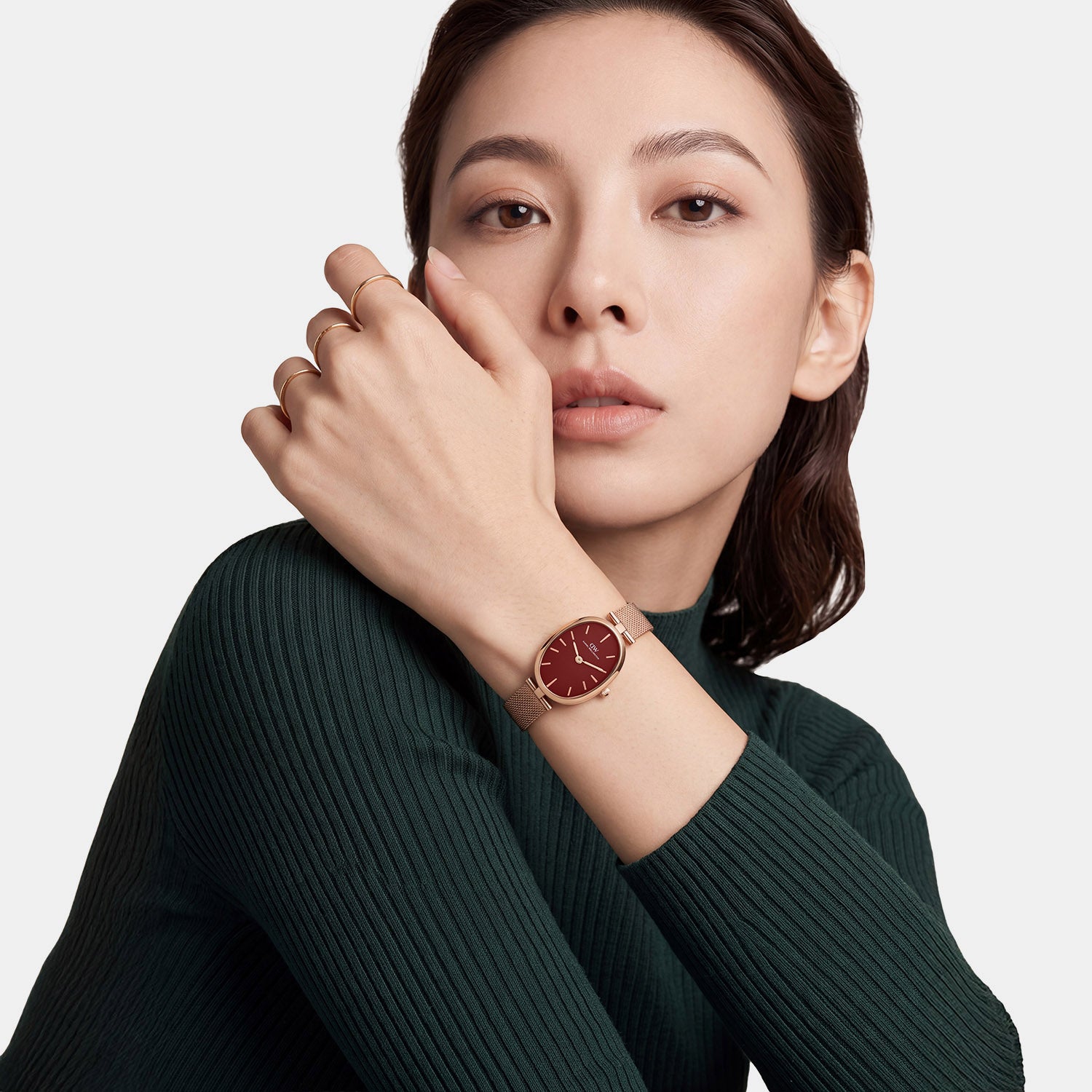 Women Quartz Burgundy Dial Analog Stainless Steel Watch DW0DL3001