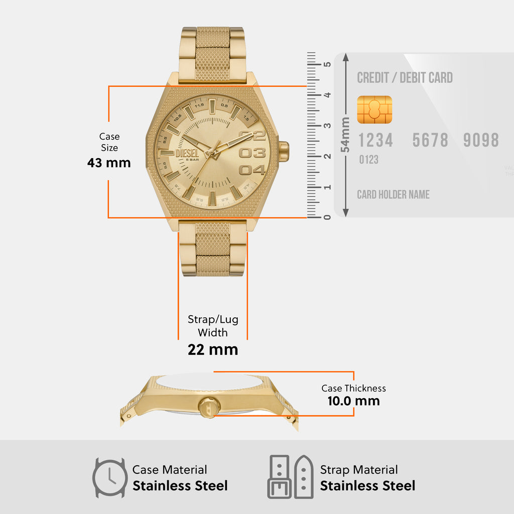 Diesel 43 mm Gold Quartz watch