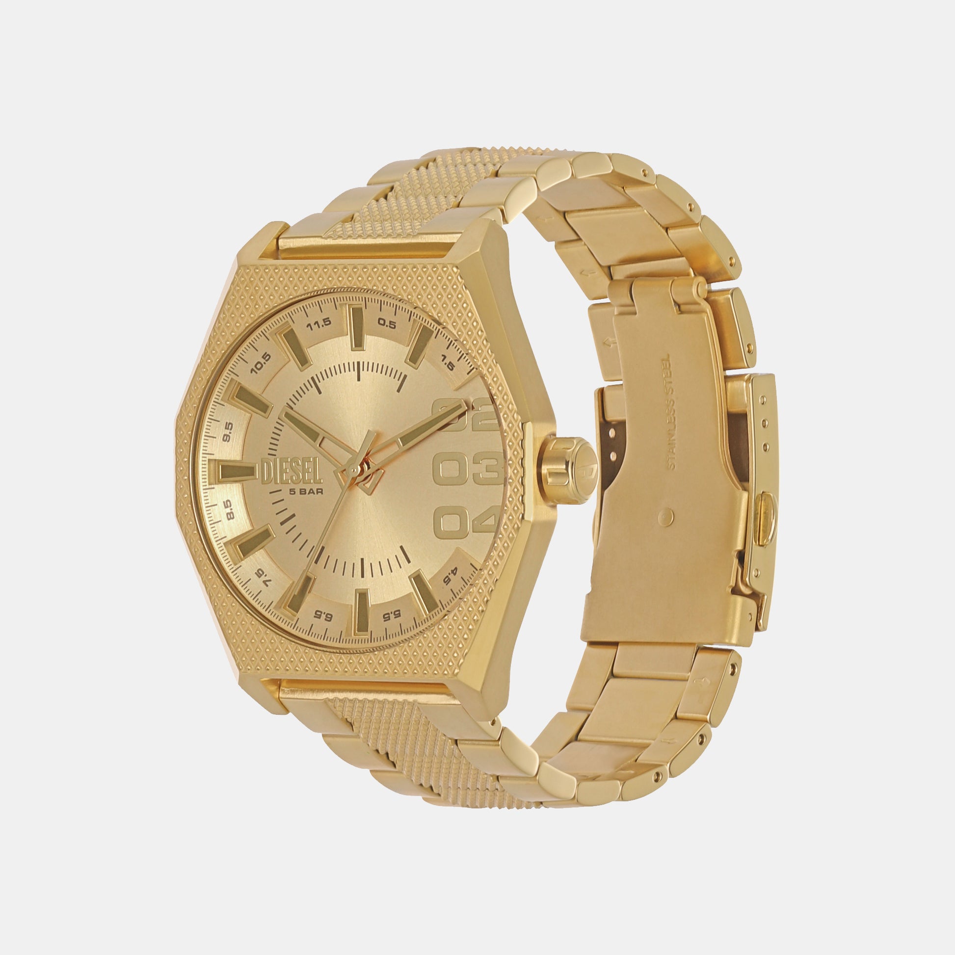 Diesel Scraper Men Quartz Gold Dial Analog Stainless Steel Watch