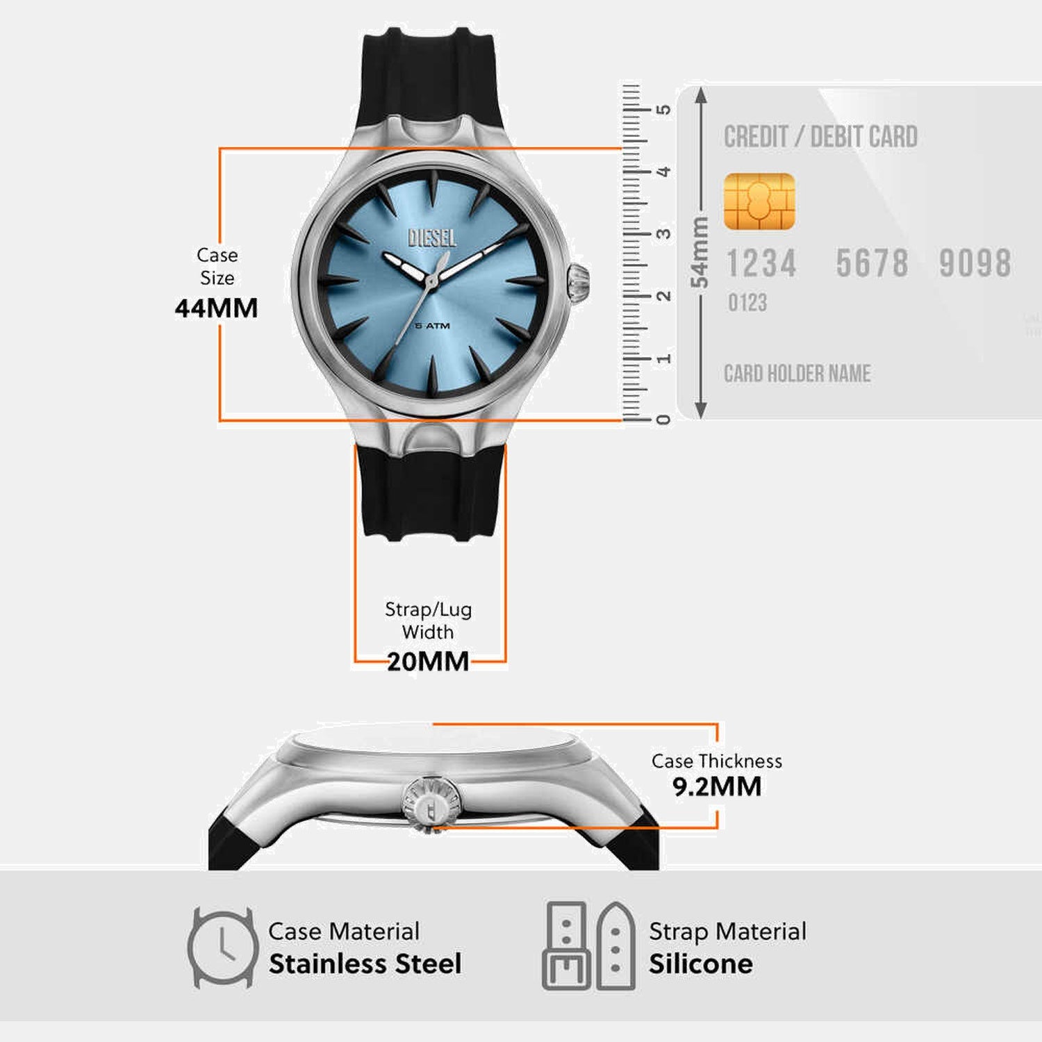 Streamline Men Quartz Blue Dial Analog Silicone Watch DZ2216