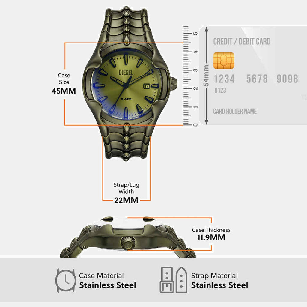 Vert Men Quartz Green Dial Analog Stainless Steel Watch DZ2221