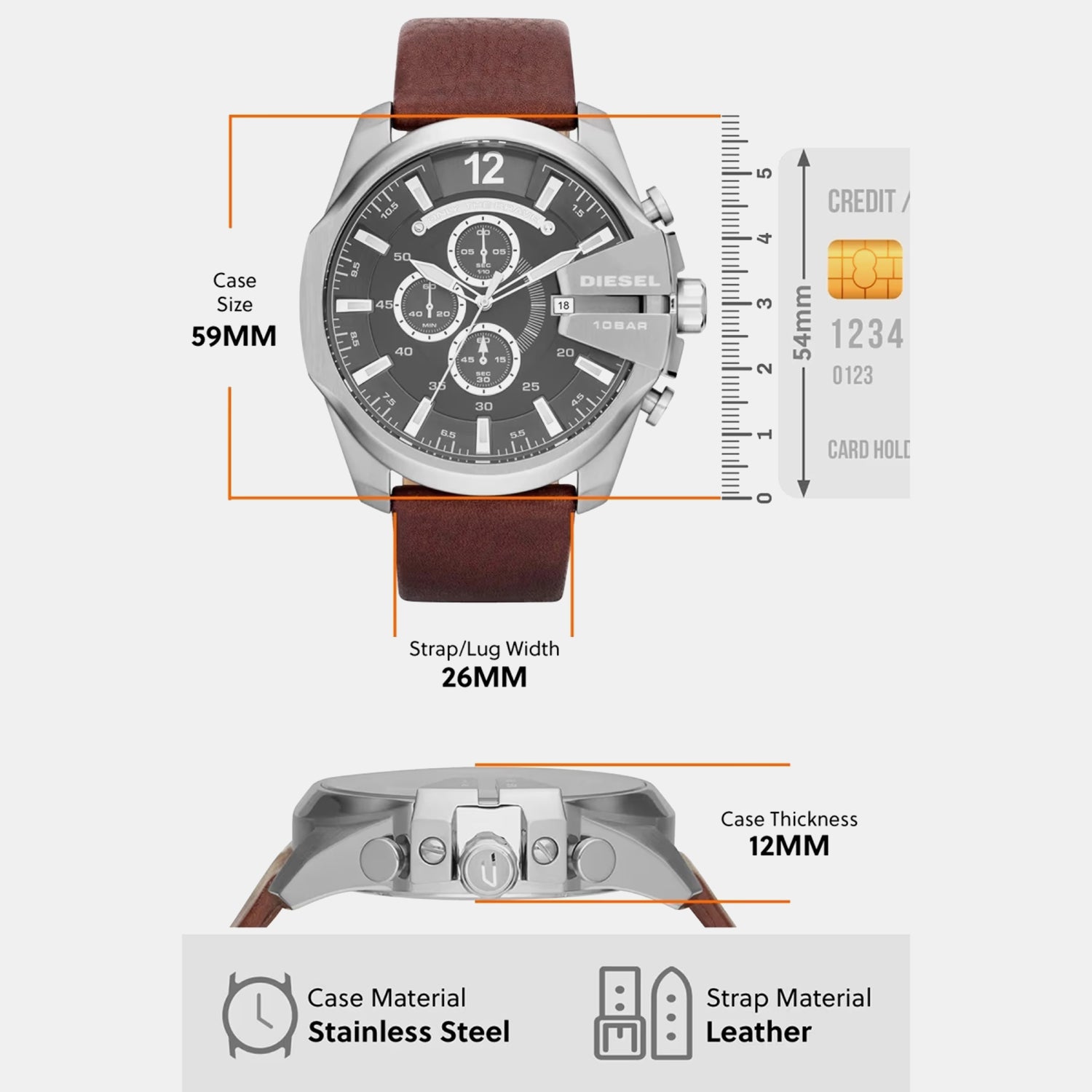 Mega Chief Men Quartz Black Dial Chronograph Leather Watch DZ4290
