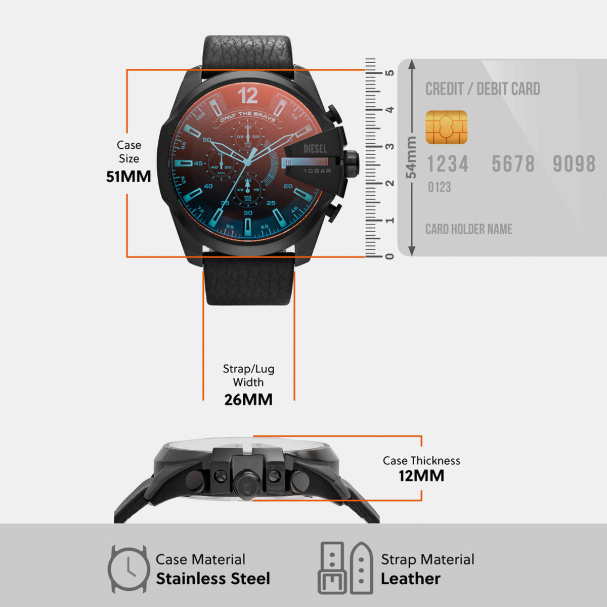 Mega Chief Men Quartz Black Dial Chronograph Leather Watch DZ4323