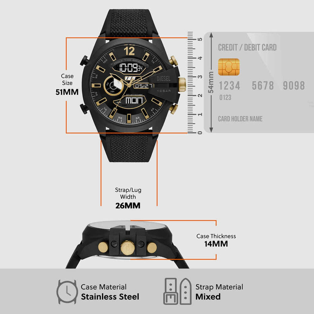 Mega Chief Men Quartz Black Dial Analog-Digital Silicone Watch DZ4552