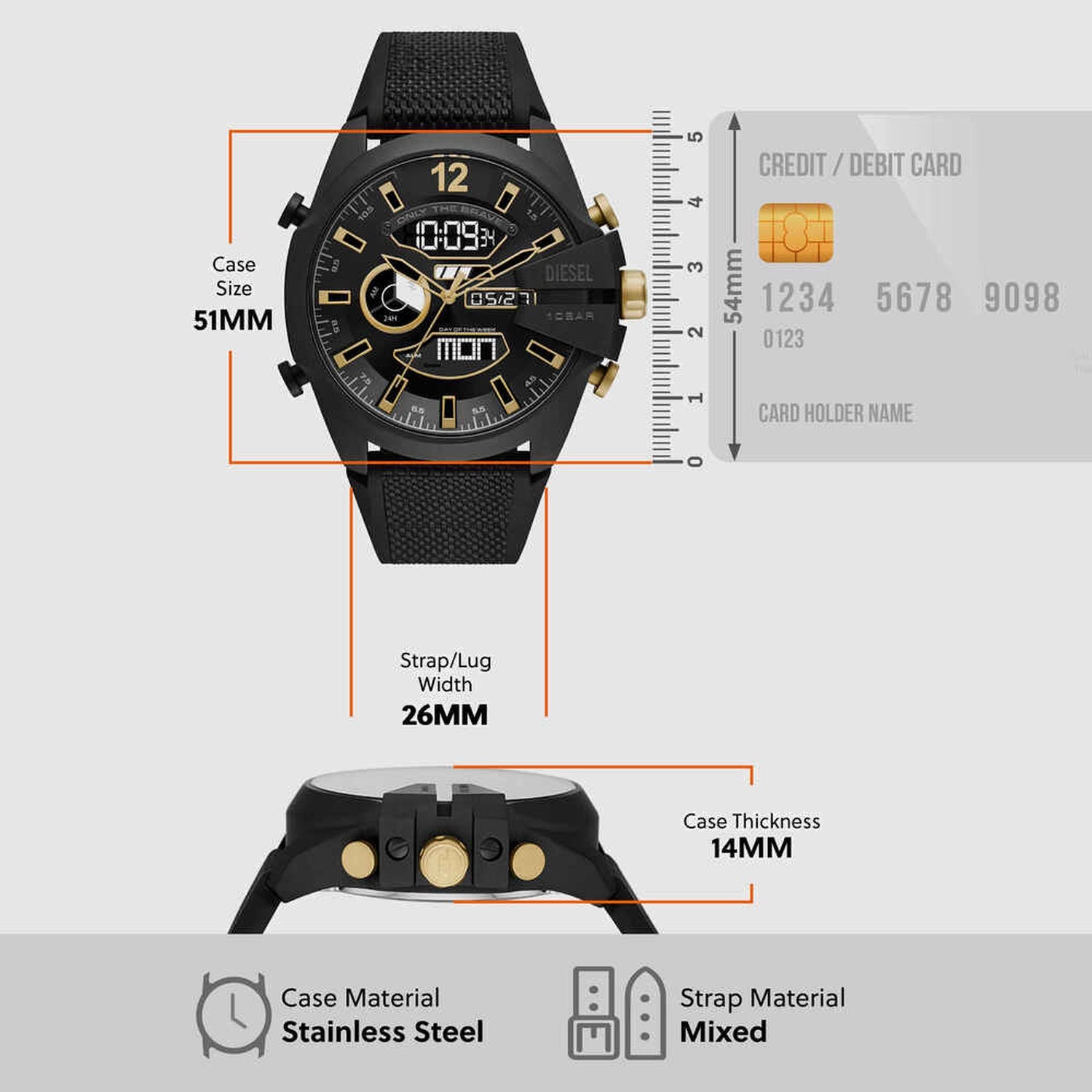 Mega Chief Men Quartz Black Dial Analog-Digital Silicone Watch DZ4552