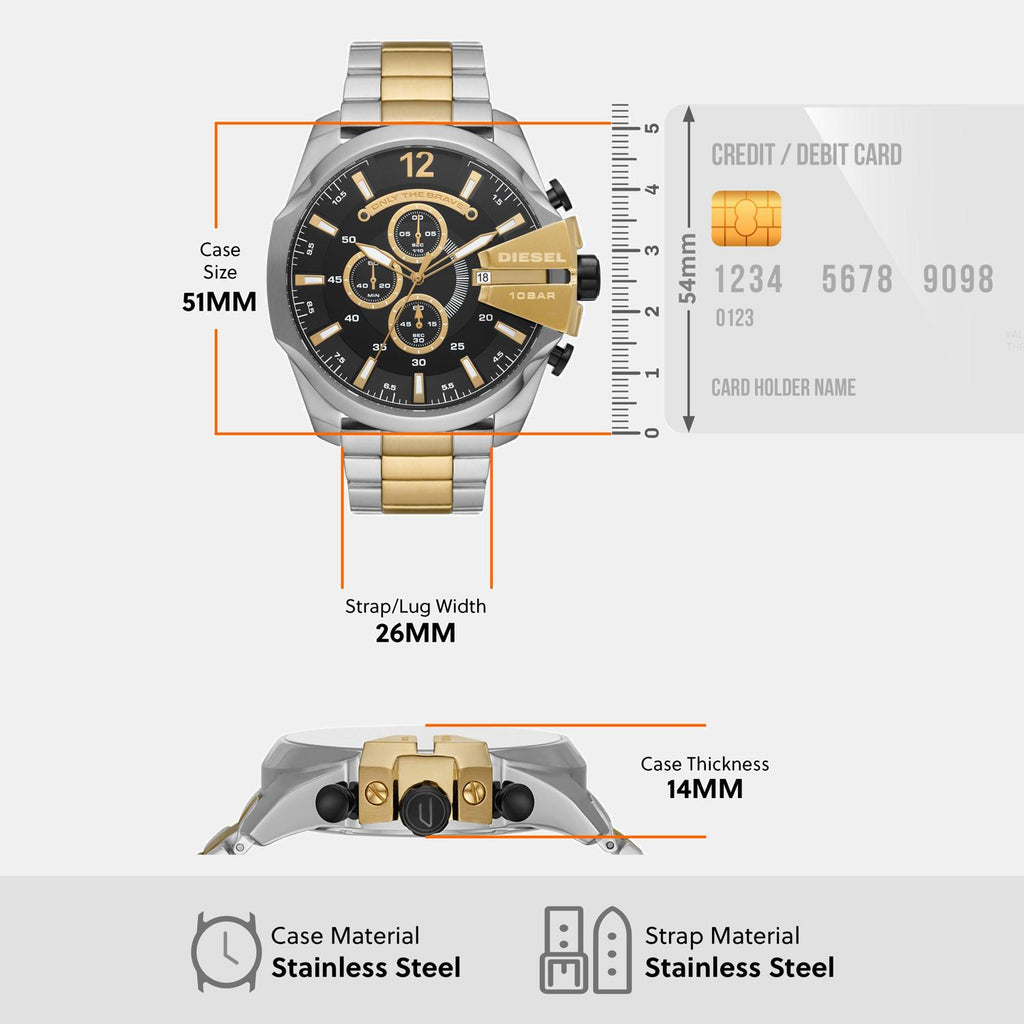 Mega Chief Men Quartz Black Dial Chronograph Stainless Steel Watch DZ4581