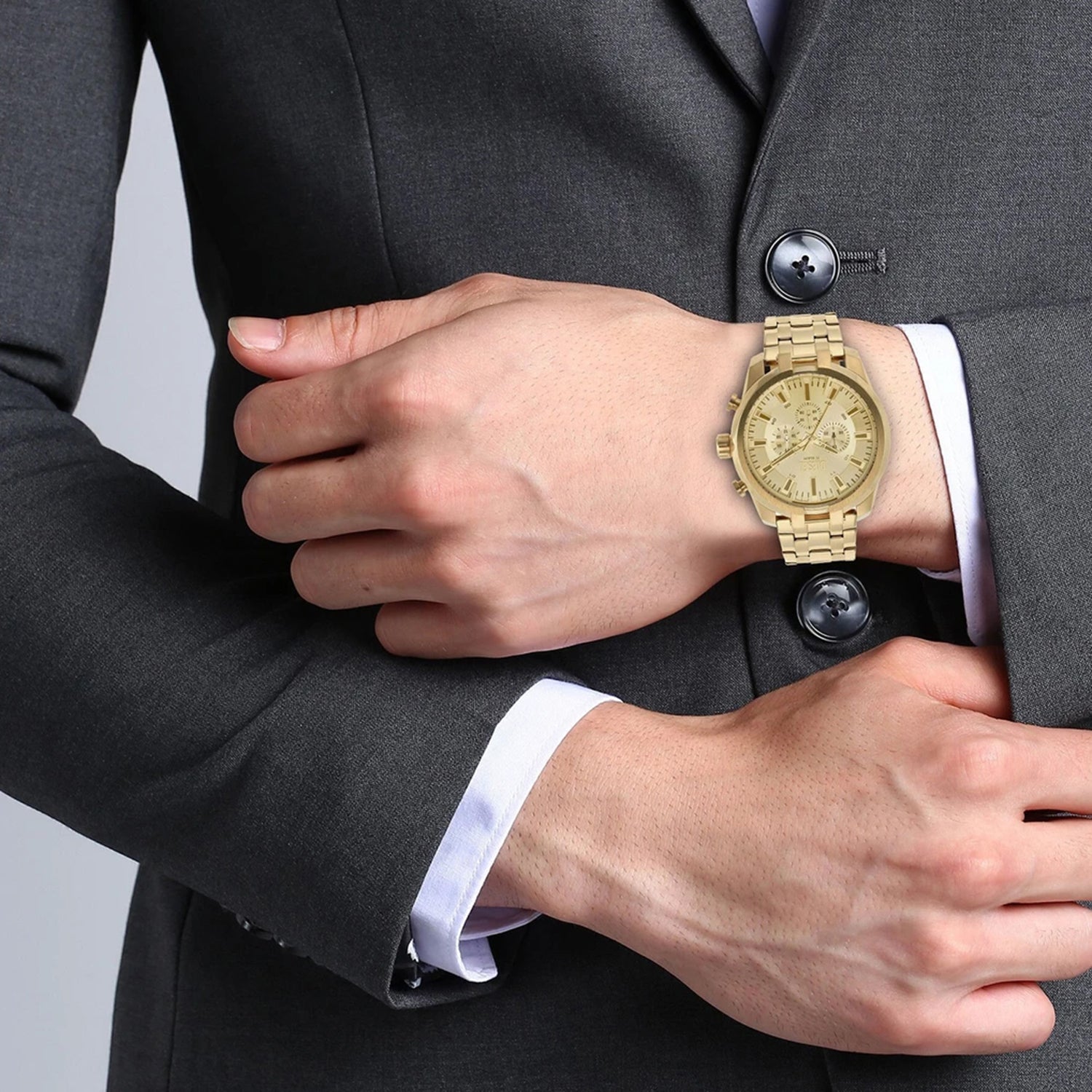 Split Men Quartz Gold Dial Chronograph Stainless Steel Watch DZ4590