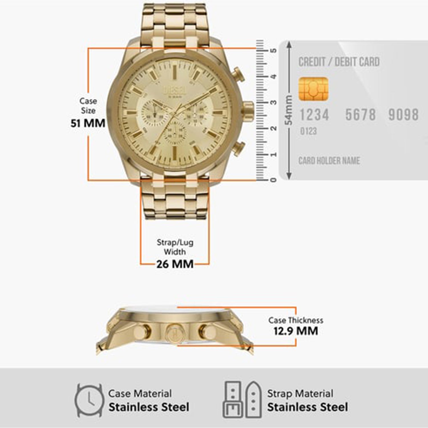 Split Men Quartz Gold Dial Chronograph Stainless Steel Watch DZ4590