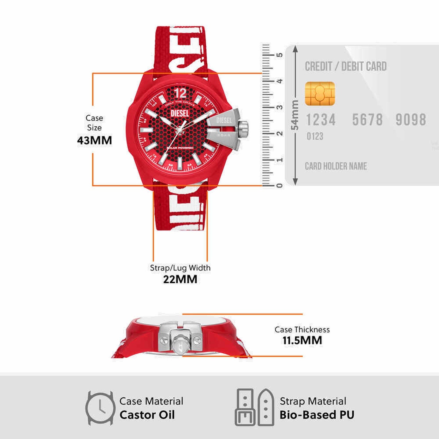 Baby Chief Men Solar Red Dial Analog Polyurethane Watch DZ4619